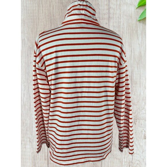J Crew Womens Red White Striped Mock Neck Pullove Top Kangaroo Pocket Small - Picture 3 of 8